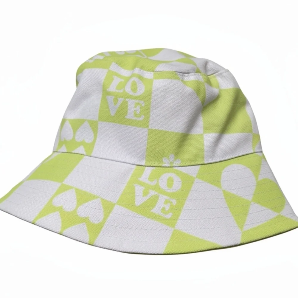 Bucket Hat. Lime And White Pattern OS